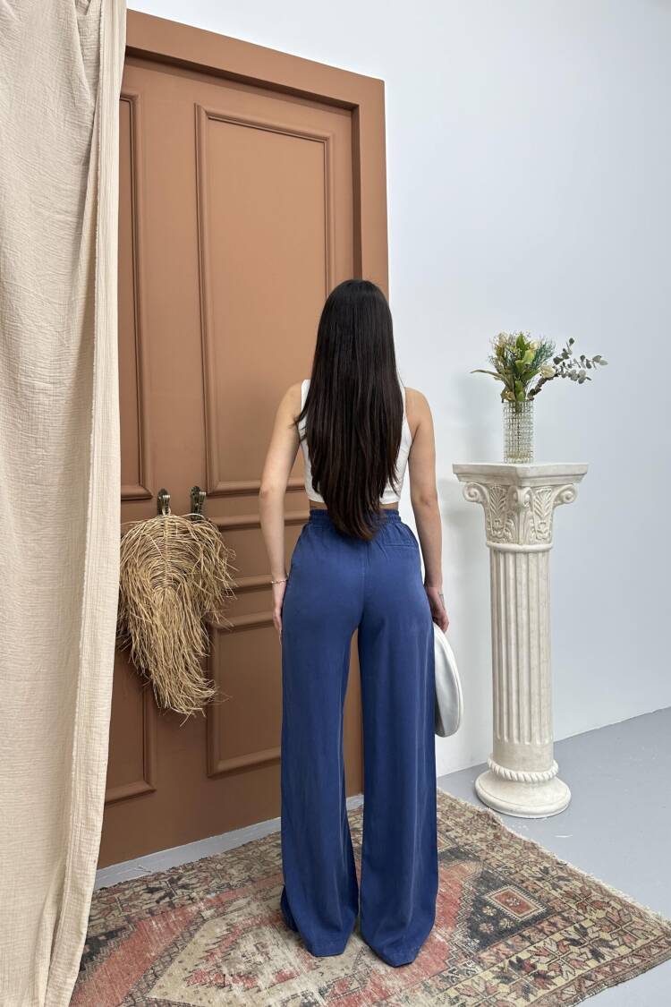 Elastic Waist Slippery Indigo Palazzo Pants