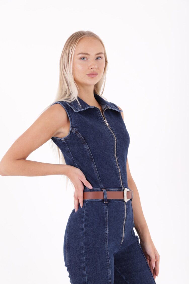 Coupled Sleeveless Zipper Denim Jumpsuit