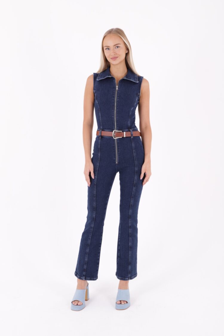 Coupled Sleeveless Zipper Denim Jumpsuit - Brand: XLove - Women's Clothing Wholesale - Globality Store