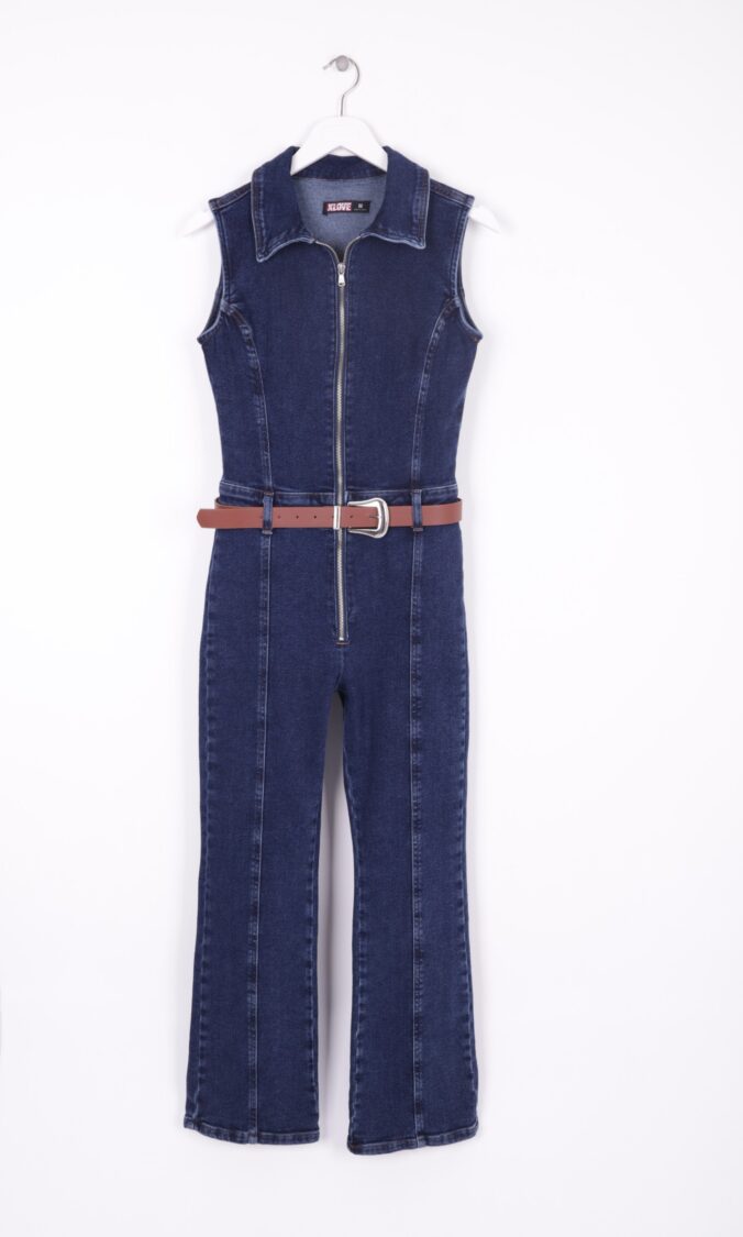Coupled Sleeveless Zipper Denim Jumpsuit