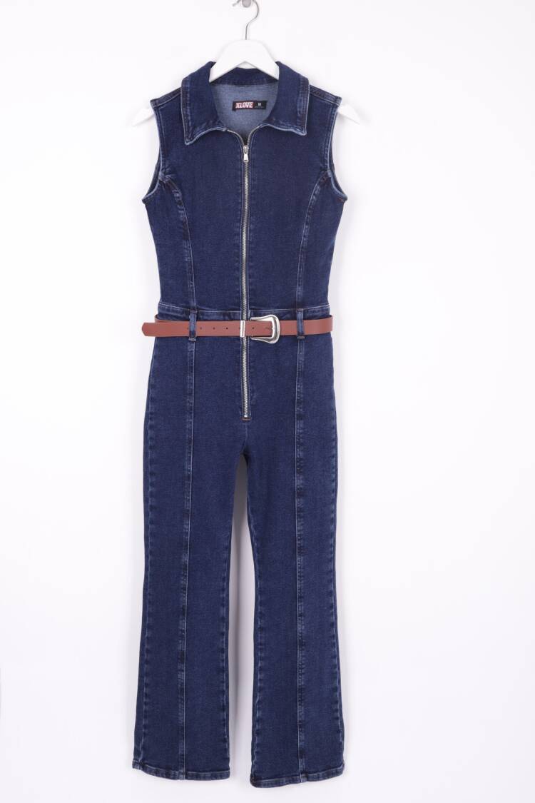 Coupled Sleeveless Zipper Denim Jumpsuit
