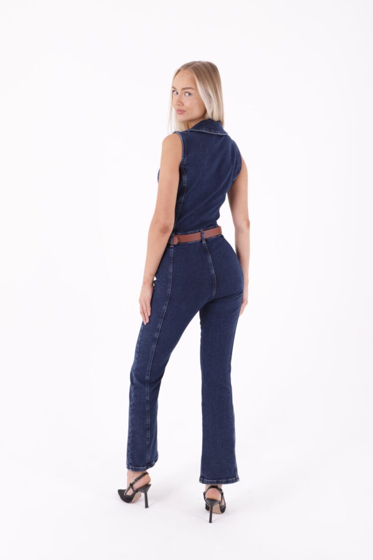 Coupled Sleeveless Zipper Denim Jumpsuit
