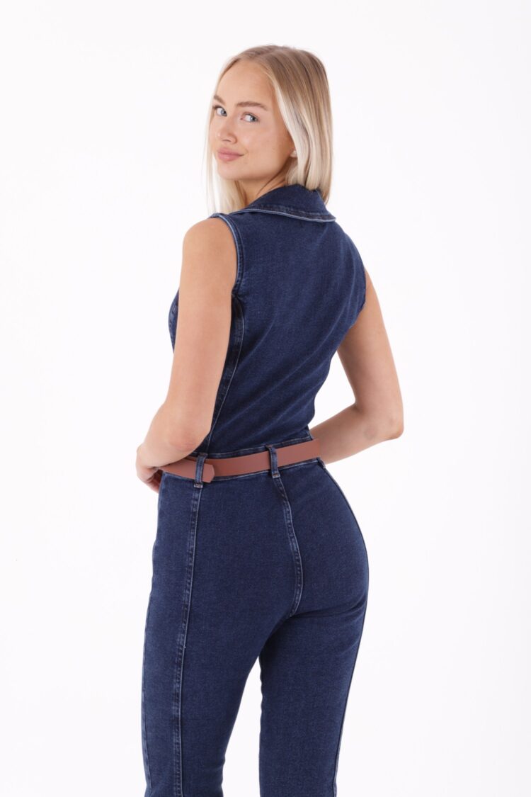 Coupled Sleeveless Zipper Denim Jumpsuit