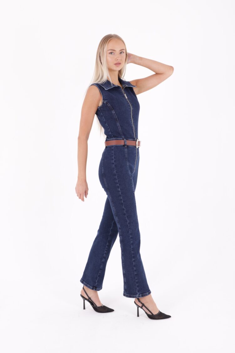Coupled Sleeveless Zipper Denim Jumpsuit