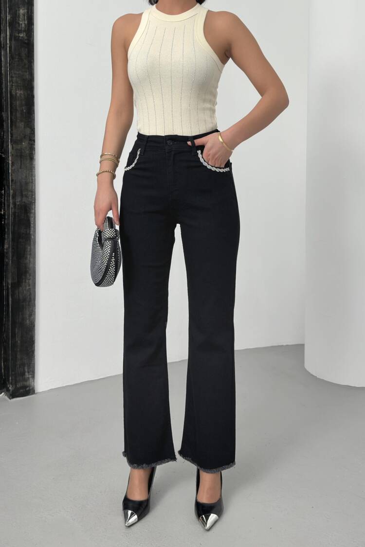 High Waist Leg Front Pocket DetailedJeans