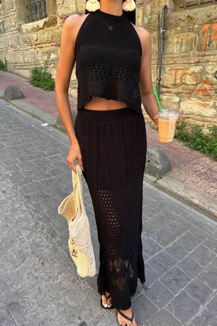 Openwork Set With Back Neckline