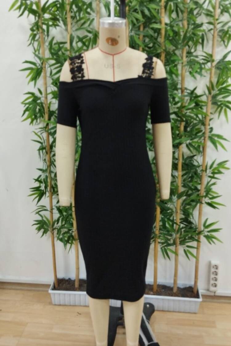 Women's Off Shoulder Lace Strappy Camisole Midi Dress