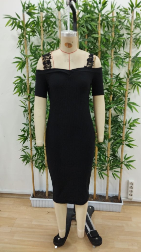 Women's Off Shoulder Lace Strappy Camisole Midi Dress