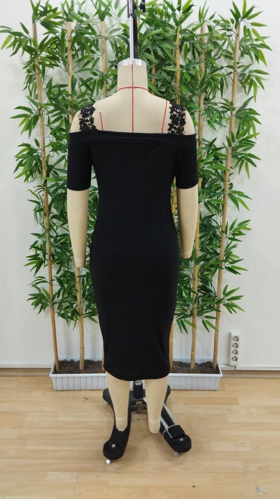 Women's Off Shoulder Lace Strappy Camisole Midi Dress