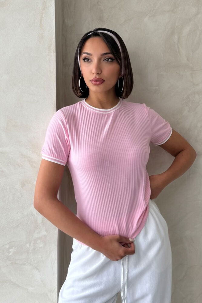 D2211 Crew Neck Tshırt -Cream - Brand: Topshow - Women's Clothing Wholesale - Globality Store