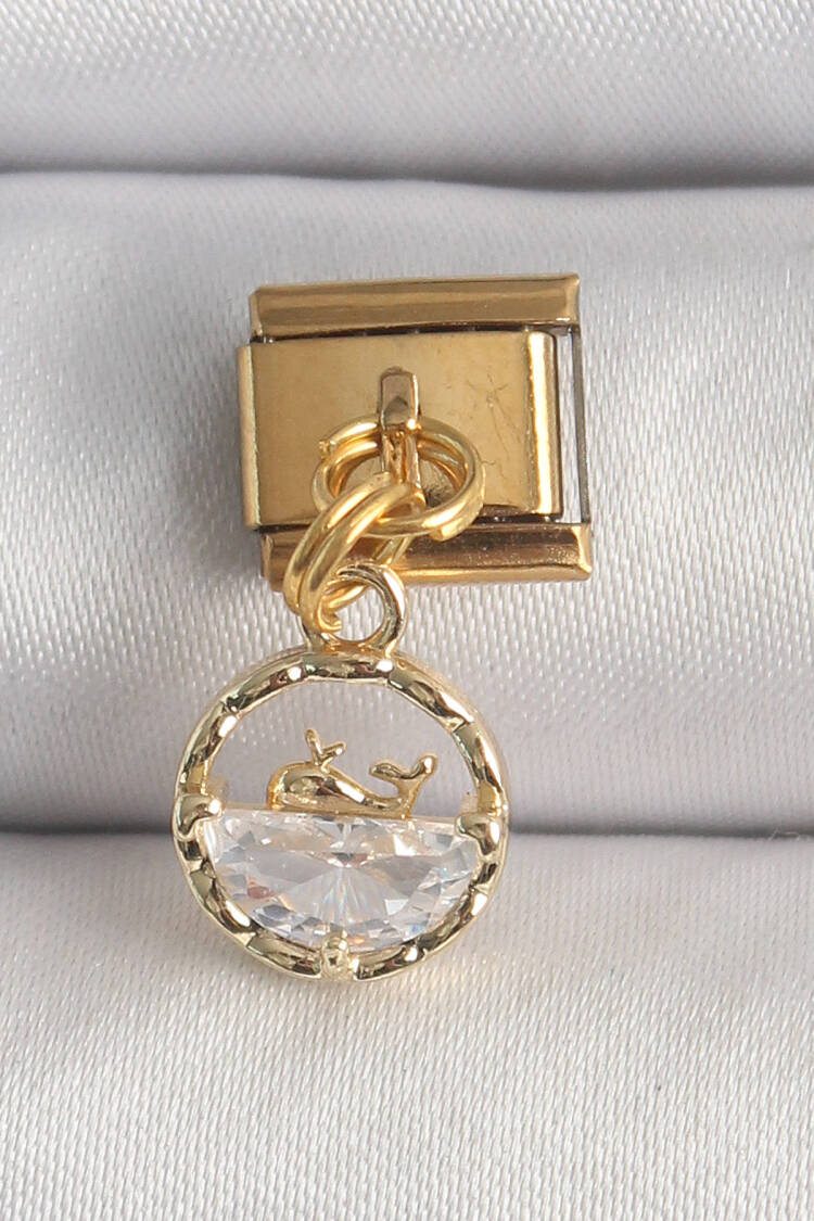 316l Steel Gold Color Swinging Zircon Stone Whale Model Nomination Charm - Brand: Ebijuteri - Women's Clothing Wholesale - Globality Store