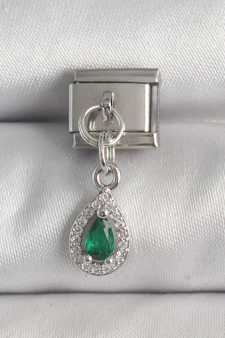 316l Steel Silver Color Rocking Green Zircon Stone Drop Model Nomination Charm - Brand: Ebijuteri - Women's Clothing Wholesale - Globality Store