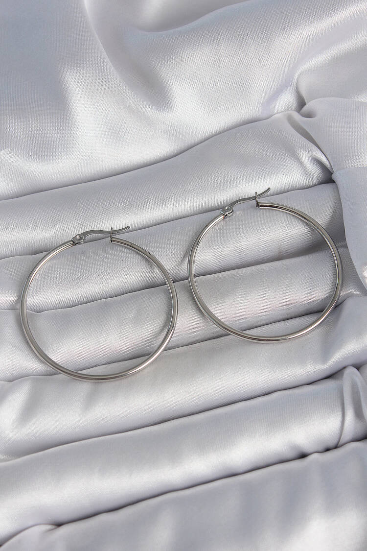 316 Steel Silver Color 43 Mm Ring Model Women Earrings - Brand: Ebijuteri - Women's Clothing Wholesale - Globality Store