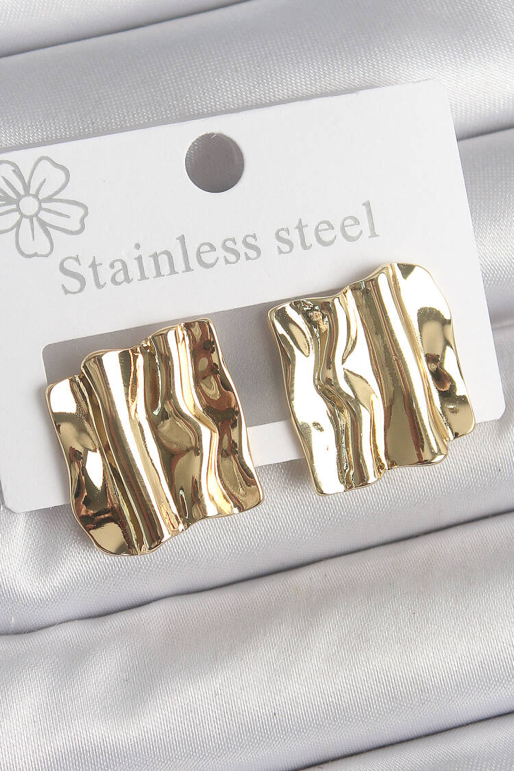 316 Steel Gold Color Wavy Plate Model Women Earrings - Brand: Ebijuteri - Women's Clothing Wholesale - Globality Store