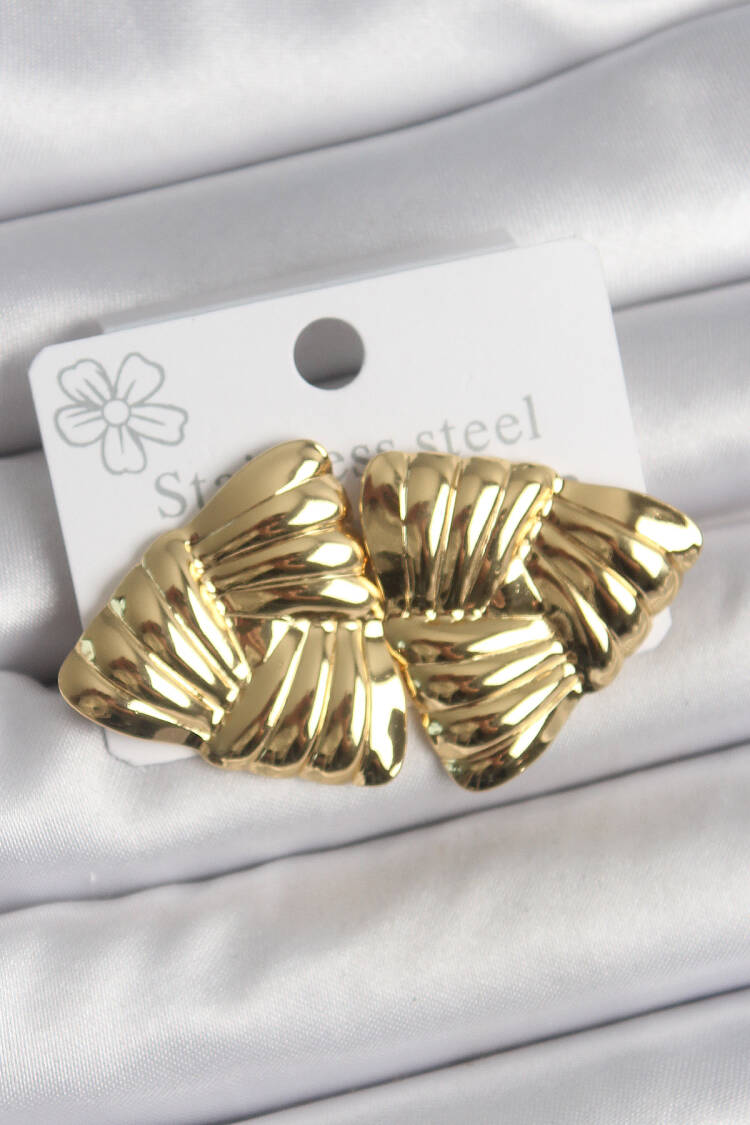 316 Steel Gold Color Embroidered Triangle Pattern Women's Earrings - Brand: Ebijuteri - Women's Clothing Wholesale - Globality Store