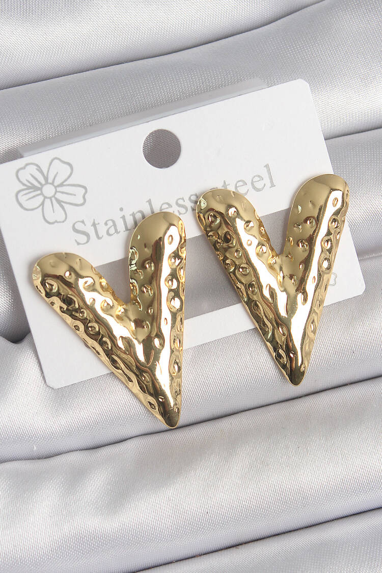 316 Steel Gold Color Embroidered Heart Model Women Earrings - Brand: Ebijuteri - Women's Clothing Wholesale - Globality Store
