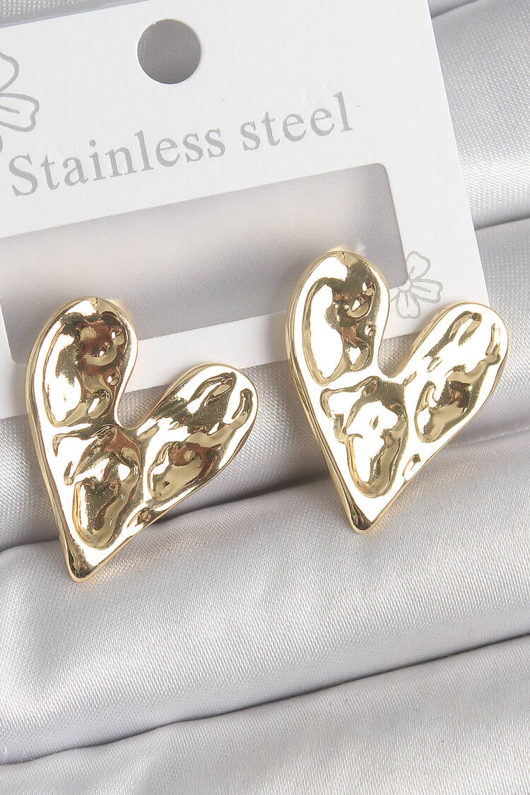 316 Steel Gold Color Embroidered Heart Model Women Earrings - Brand: Ebijuteri - Women's Clothing Wholesale - Globality Store
