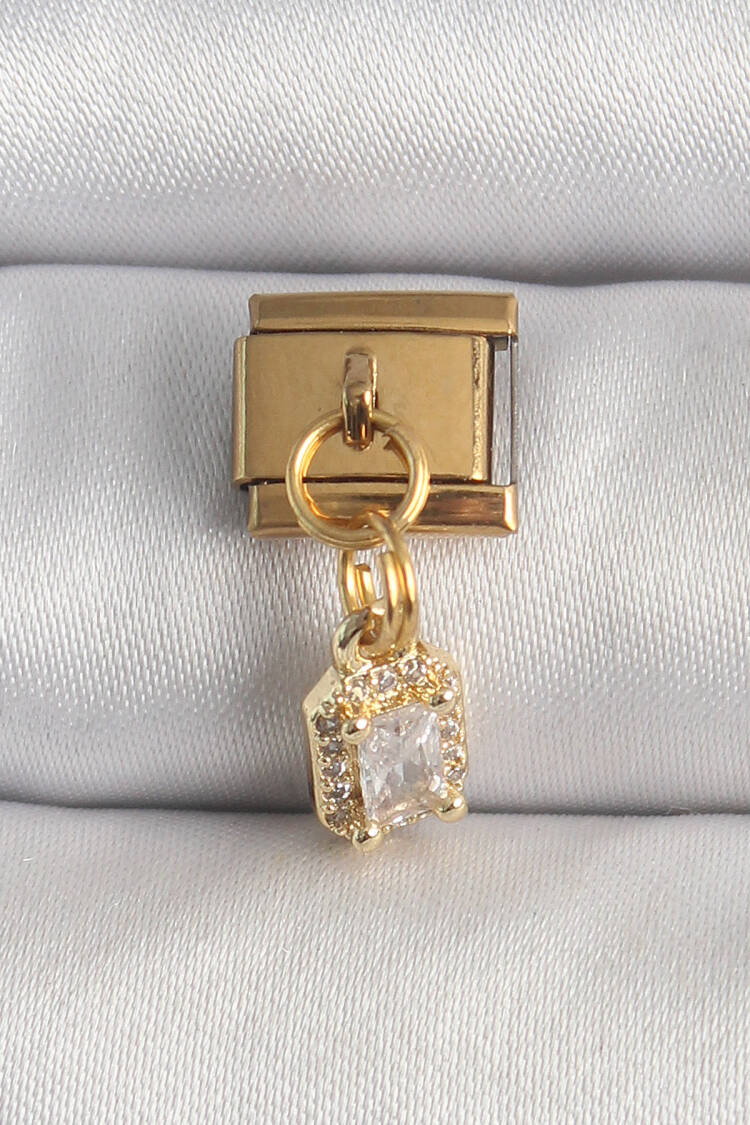 316l Steel Gold Color Rocking Zircon Stone Square Model Nomination Charm - Brand: Ebijuteri - Women's Clothing Wholesale - Globality Store