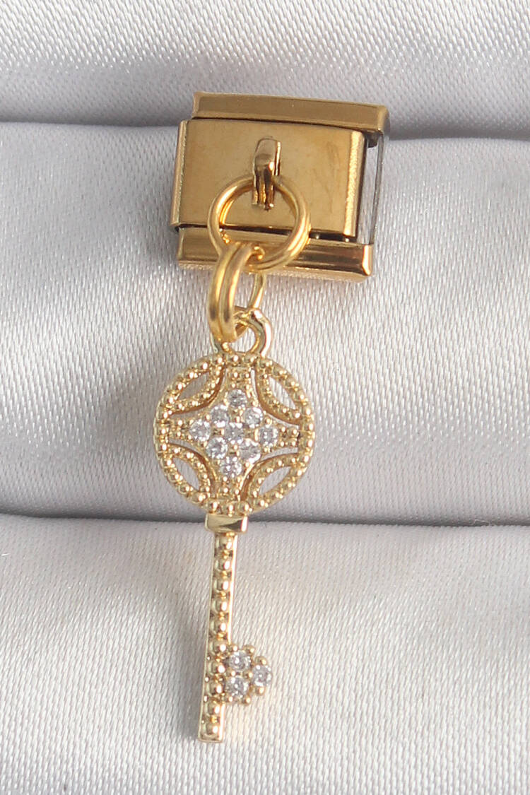 316l Steel Gold Color Rocking Zircon Stone Key Model Nomination Charm - Brand: Ebijuteri - Women's Clothing Wholesale - Globality Store