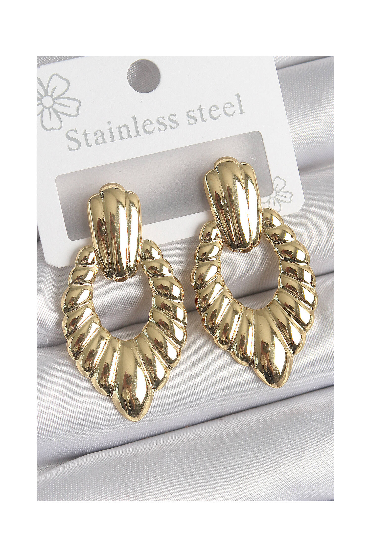 316 Steel Gold Color Embroidered Motif Model Women's Earrings - Brand: Ebijuteri - Women's Clothing Wholesale - Globality Store