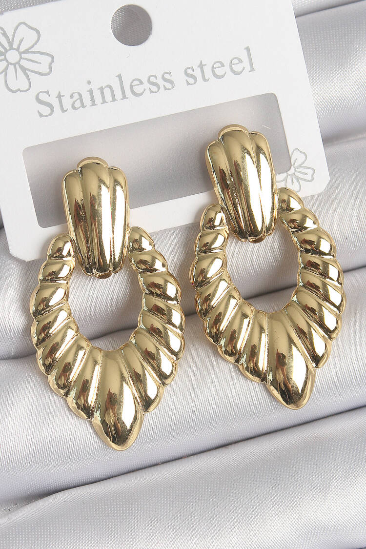 316 Steel Gold Color Embroidered Motif Model Women's Earrings - Brand: Ebijuteri - Women's Clothing Wholesale - Globality Store