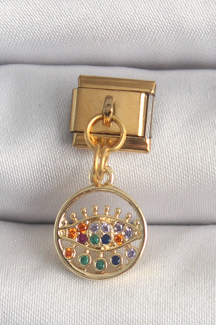 316l Steel Gold Color Rocking Colorful Zircon Stone Eye Model Nomination Charm - Brand: Ebijuteri - Women's Clothing Wholesale - Globality Store
