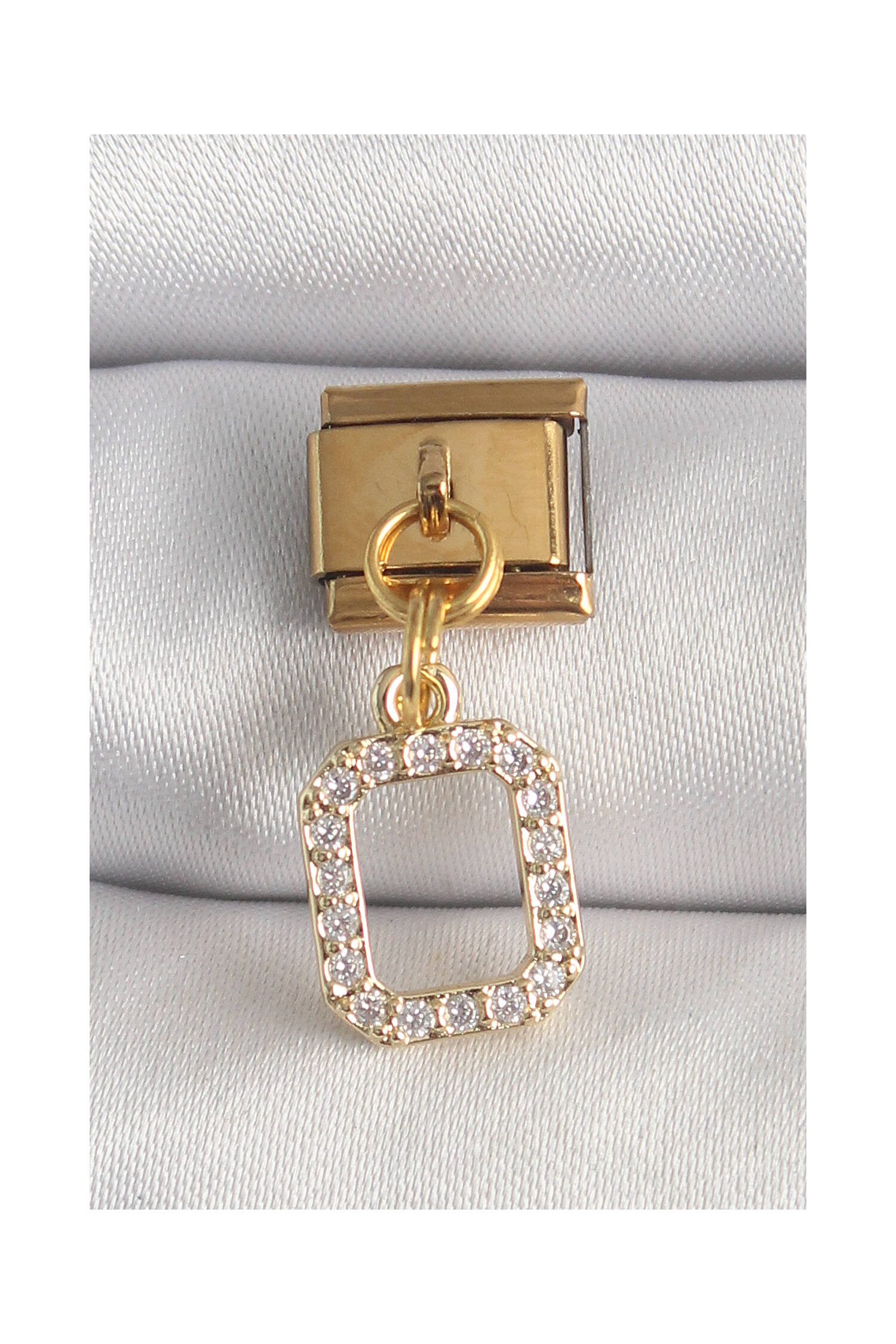 316l Steel Gold Color Swinging Square Zircon Stone Nomination Charm - Brand: Ebijuteri - Women's Clothing Wholesale - Globality Store