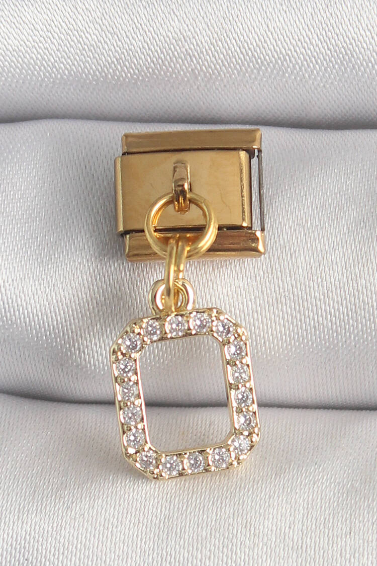 316l Steel Gold Color Swinging Square Zircon Stone Nomination Charm - Brand: Ebijuteri - Women's Clothing Wholesale - Globality Store
