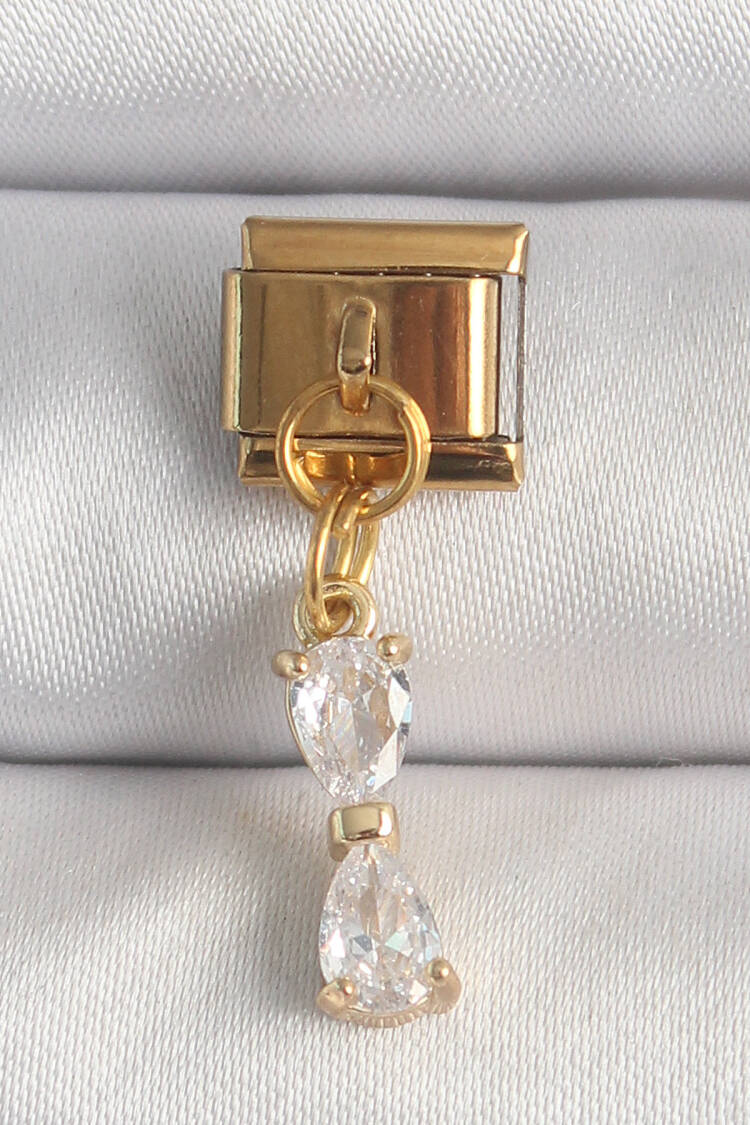 316l Steel Gold Color Swinging Zircon Stone Ribbon Model Nomination Charm - Brand: Ebijuteri - Women's Clothing Wholesale - Globality Store