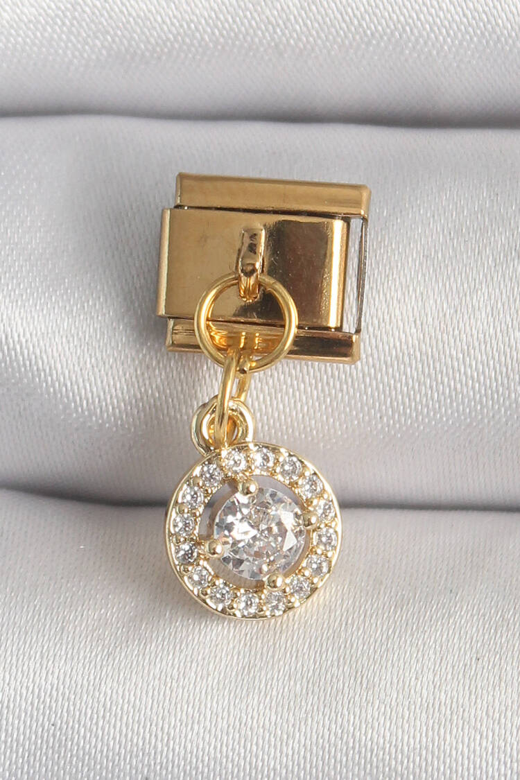 316l Steel Gold Color Swinging Circle Zircon Stone Nomination Charm - Brand: Ebijuteri - Women's Clothing Wholesale - Globality Store