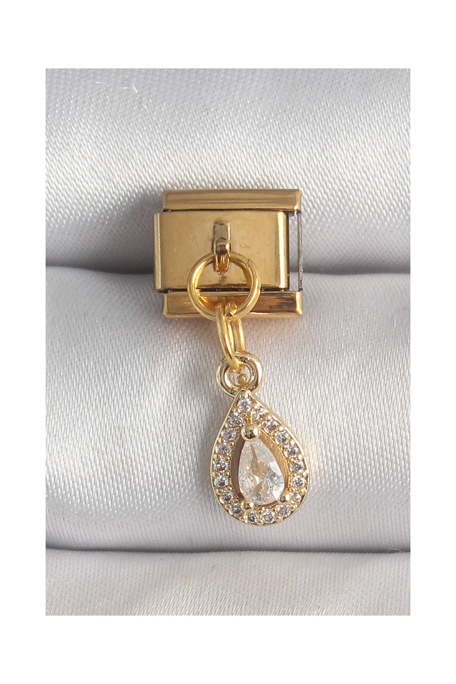 316l Steel Gold Color Swinging Drop Zircon Stone Nomination Charm - Brand: Ebijuteri - Women's Clothing Wholesale - Globality Store