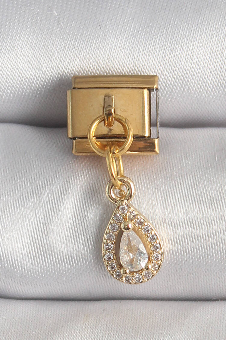 316l Steel Gold Color Swinging Drop Zircon Stone Nomination Charm - Brand: Ebijuteri - Women's Clothing Wholesale - Globality Store