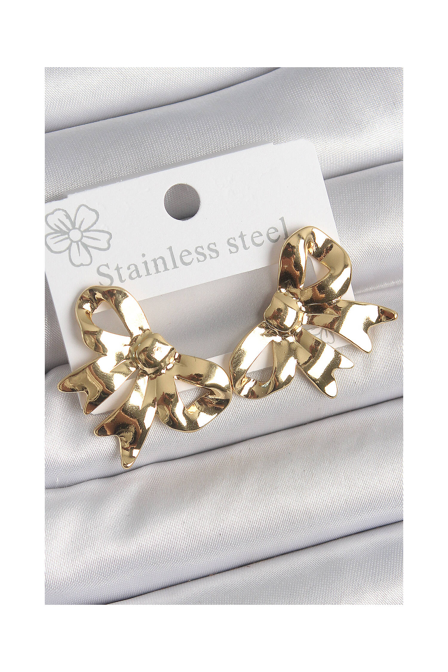 316 Steel Gold Color Ribbon Plate Model Women Earrings - Brand: Ebijuteri - Women's Clothing Wholesale - Globality Store