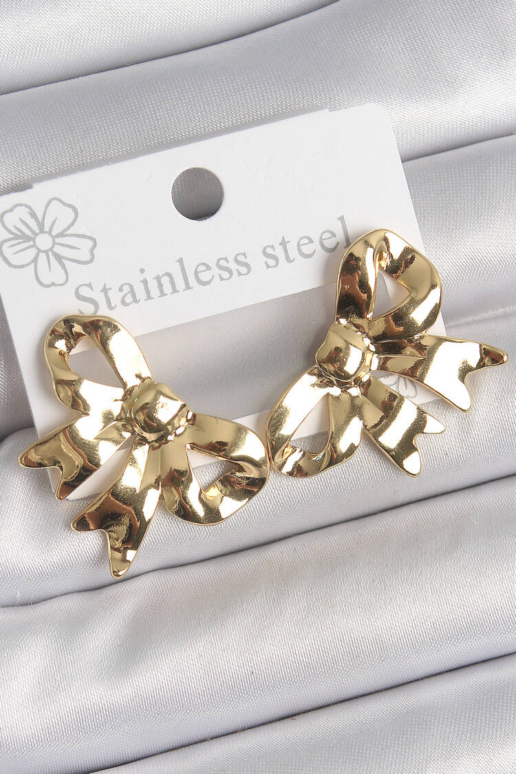 316 Steel Gold Color Ribbon Plate Model Women Earrings - Brand: Ebijuteri - Women's Clothing Wholesale - Globality Store