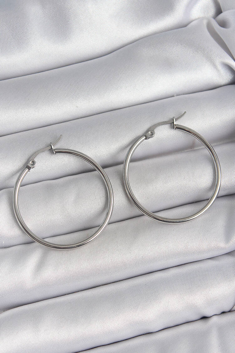 316 Steel Silver Color 33 Mm Ring Model Women Earrings - Brand: Ebijuteri - Women's Clothing Wholesale - Globality Store
