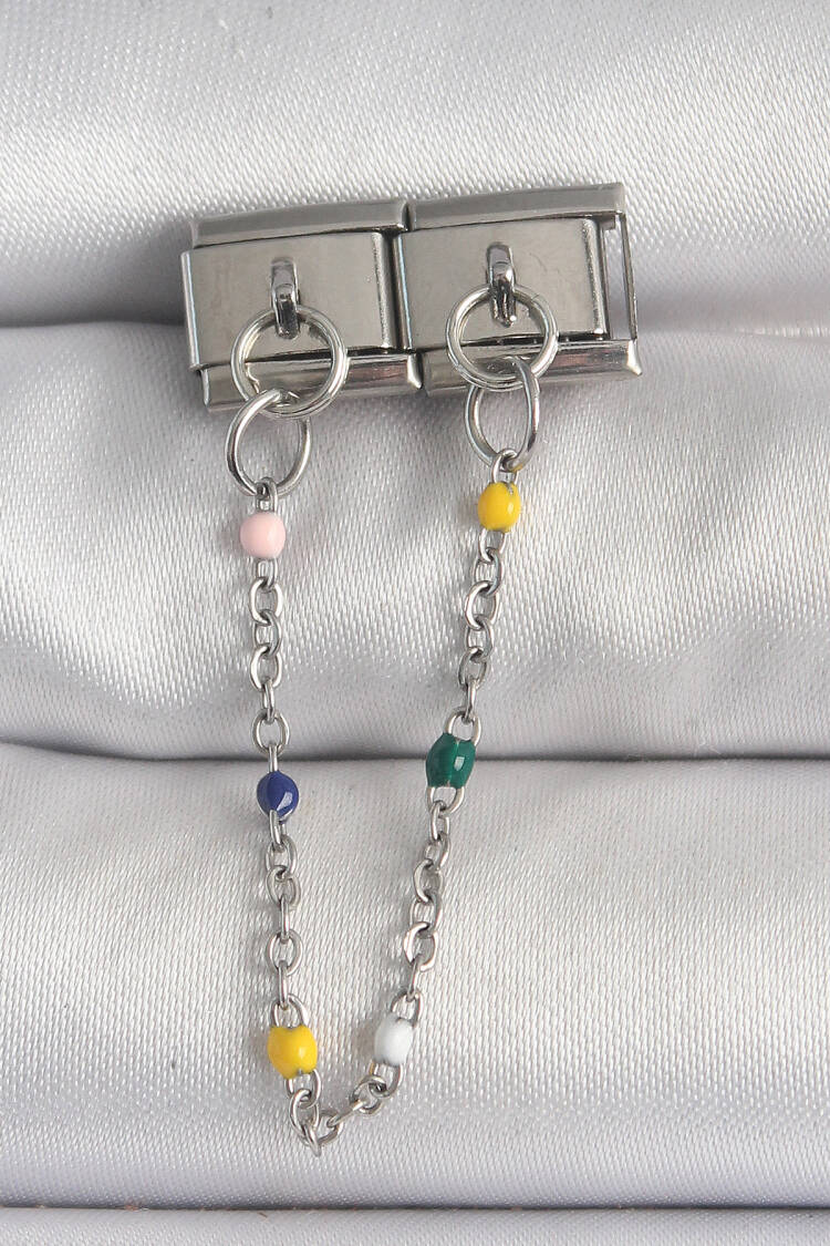 316l Steel Silver Color 2-Piece Rocking Chain Model Nomination Charm - Brand: Ebijuteri - Women's Clothing Wholesale - Globality Store