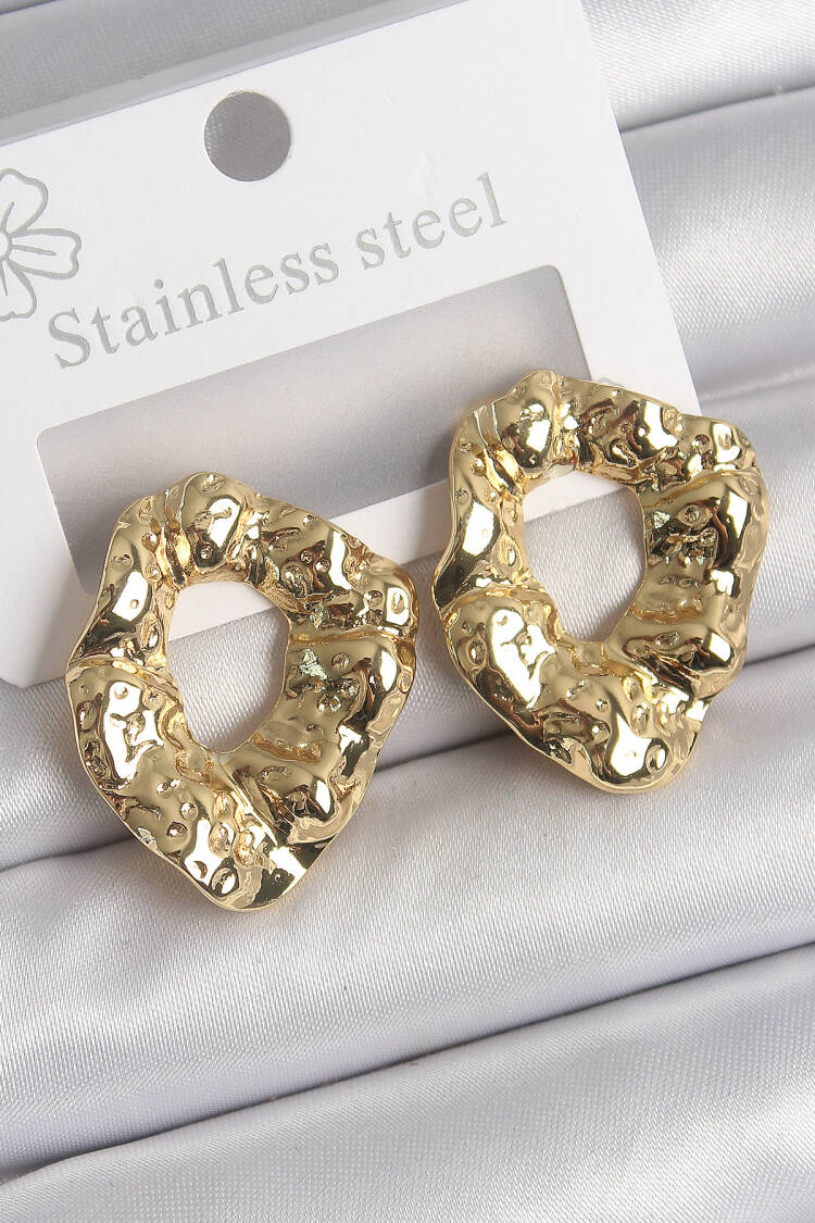 316 Steel Gold Color Embroidered Ring Model Women Earrings - Brand: Ebijuteri - Women's Clothing Wholesale - Globality Store