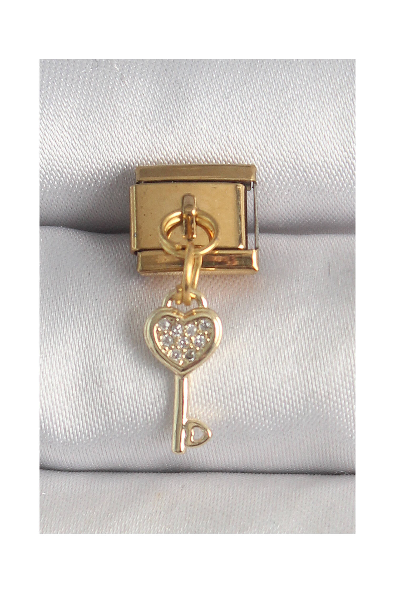 316l Steel Gold Color Rocking Zircon Stone Heart Key Model Nomination Charm - Brand: Ebijuteri - Women's Clothing Wholesale - Globality Store