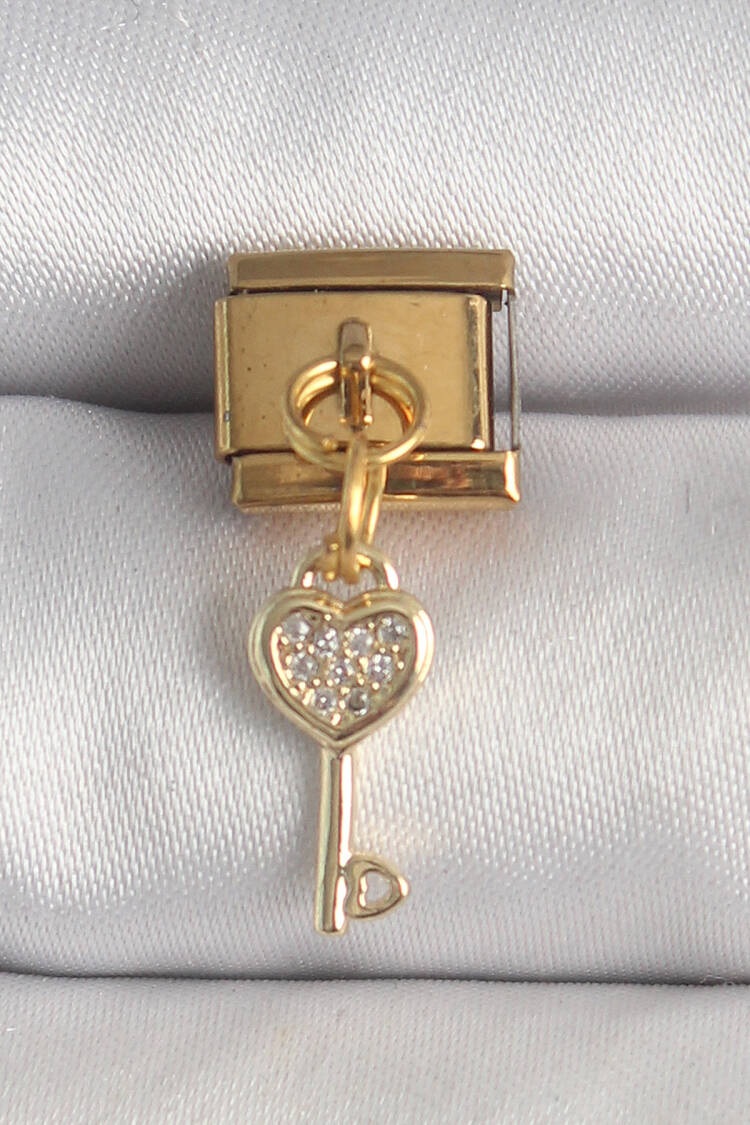 316l Steel Gold Color Rocking Zircon Stone Heart Key Model Nomination Charm - Brand: Ebijuteri - Women's Clothing Wholesale - Globality Store