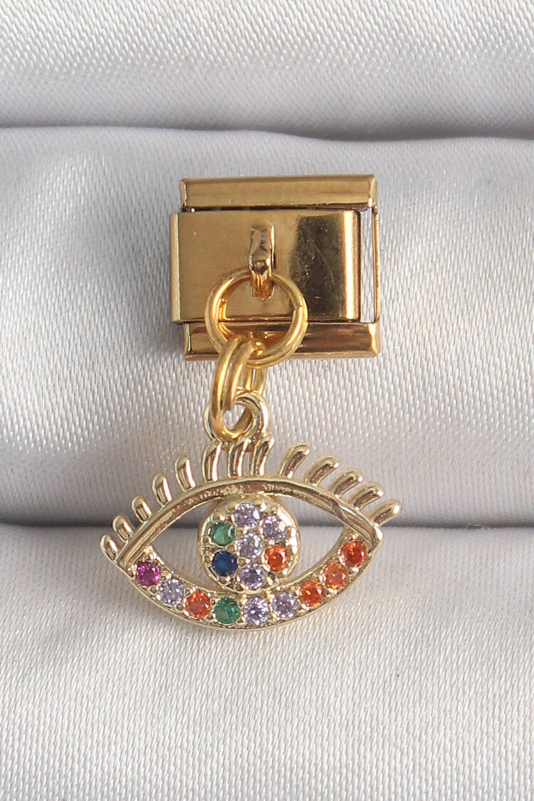 316l Steel Gold Color Rocking Colorful Zircon Stone Eye Model Nomination Charm - Brand: Ebijuteri - Women's Clothing Wholesale - Globality Store