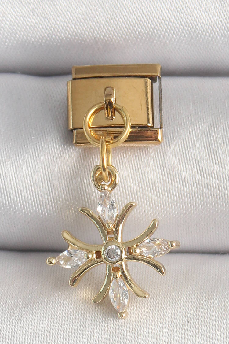 316l Steel Gold Color Rocking Zircon Stone Snowflake Model Nomination Charm - Brand: Ebijuteri - Women's Clothing Wholesale - Globality Store