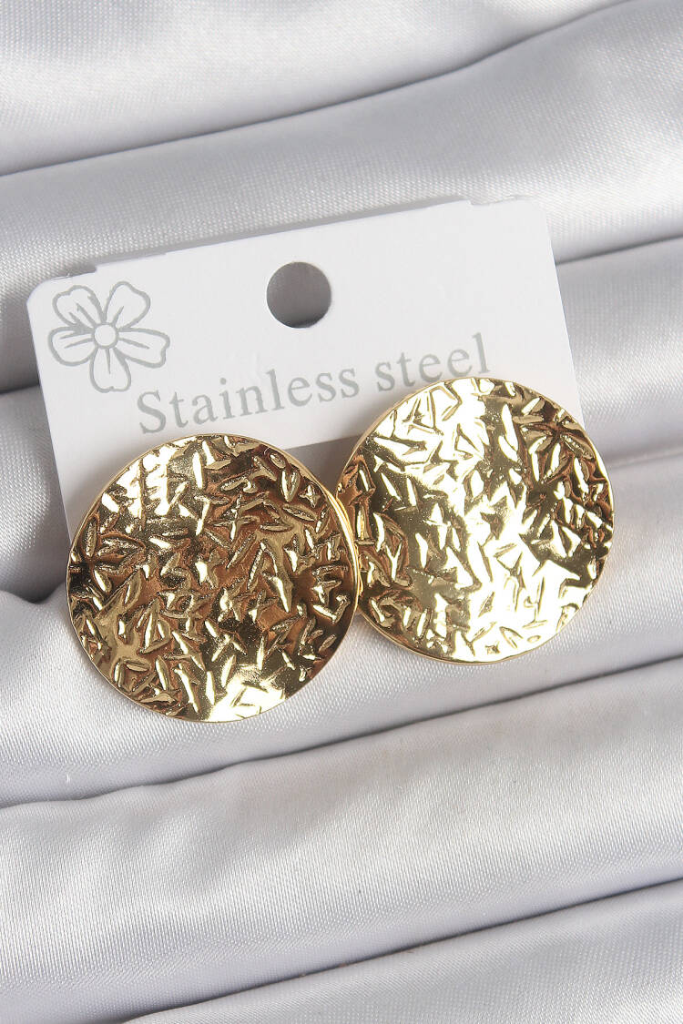 316 Steel Gold Color Processed Circle Plate Model Women Earrings - Brand: Ebijuteri - Women's Clothing Wholesale - Globality Store
