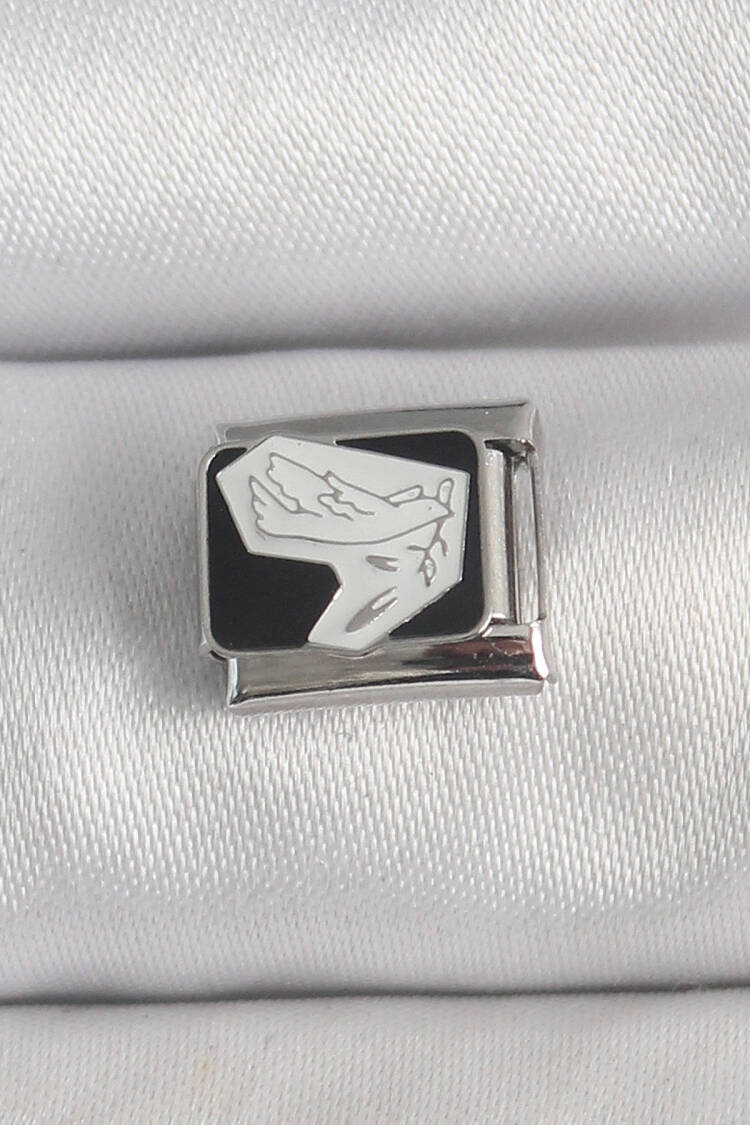 316l Steel Silver Color Black White Bird Embroidered Nomination Charm - Brand: Ebijuteri - Women's Clothing Wholesale - Globality Store