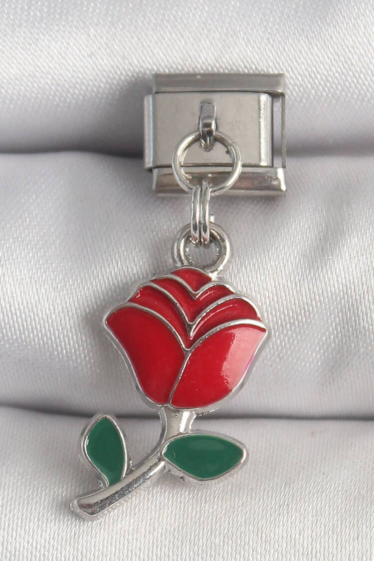 316l Steel Silver Color Rocking Red Rose Model Nomination Charm - Brand: Ebijuteri - Women's Clothing Wholesale - Globality Store