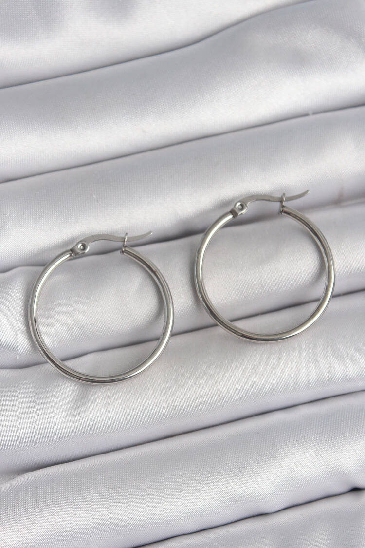 316 Steel Silver Color 27 Mm Ring Model Women Earrings - Brand: Ebijuteri - Women's Clothing Wholesale - Globality Store