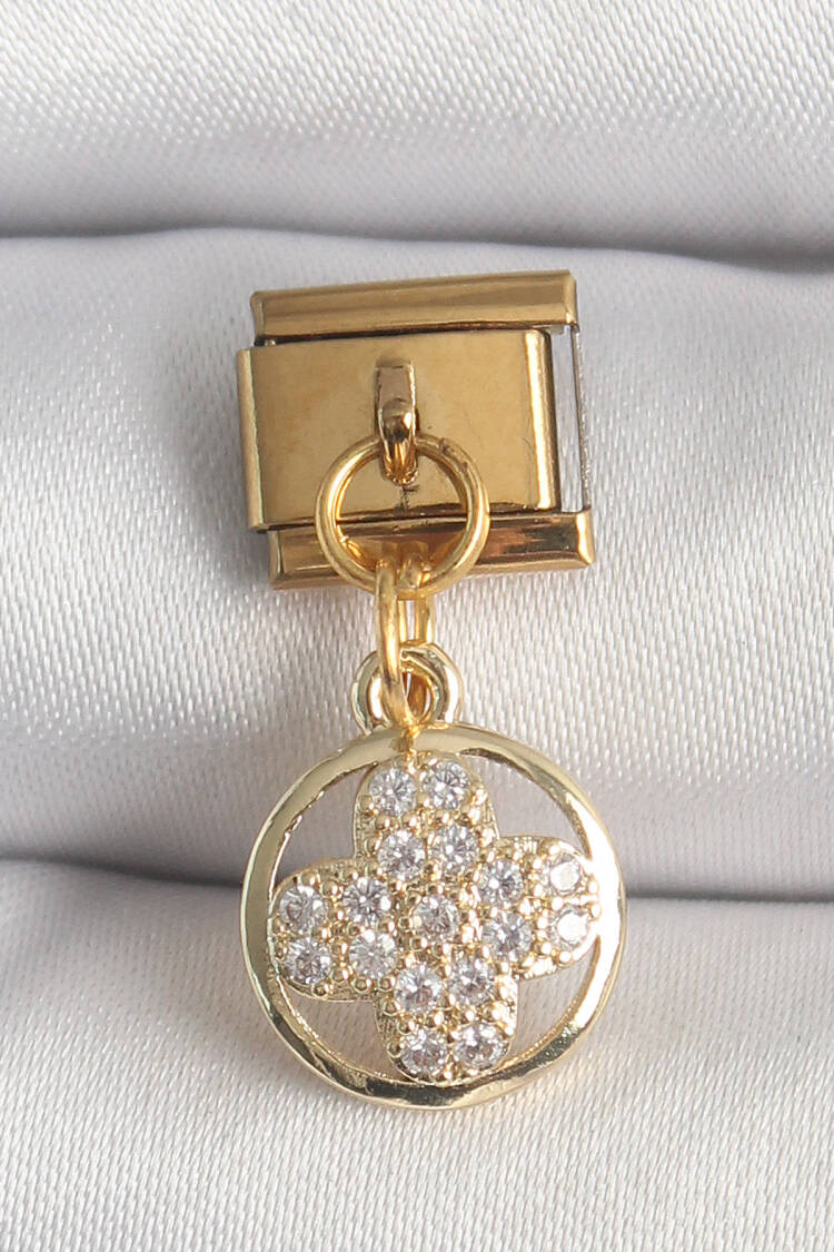 316l Steel Gold Color Rocking Zircon Stone Clover Model Nomination Charm - Brand: Ebijuteri - Women's Clothing Wholesale - Globality Store
