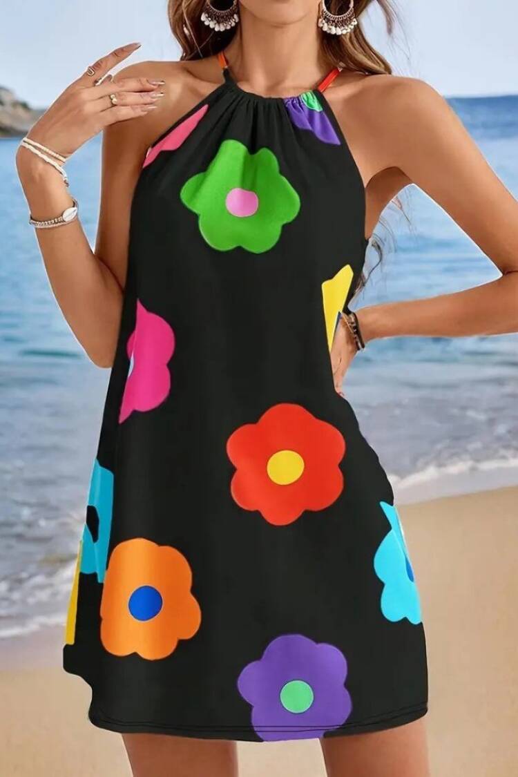 Women's Halter Sleeveless Floral Print Suprem Dress