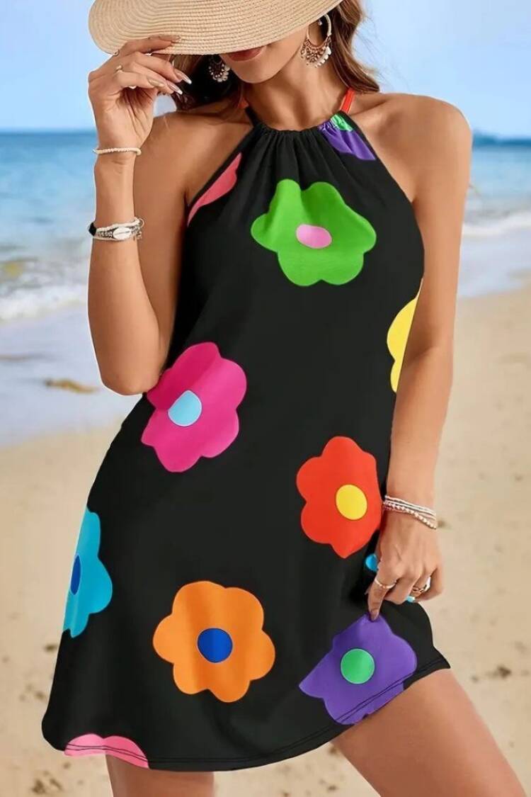 Women's Halter Sleeveless Floral Print Suprem Dress