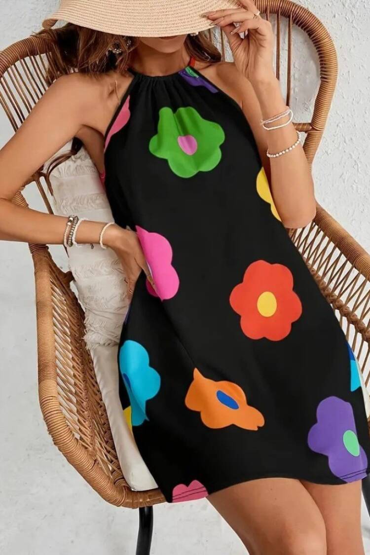 Women's Halter Sleeveless Floral Print Suprem Dress