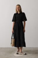 Embroidered Dress With Balloon Sleeve Belt - Brand: Reyon - Women's Clothing Wholesale - Globality Store